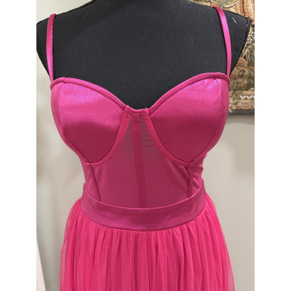 Dress Womens XS Pink Strappy Sweetheart Tulle Maxi Fit Flare‎ Corset Formal Gown
